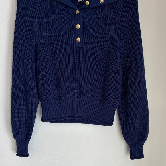 J. Crew Women’s Ribbed cotton button collar navy gold chunky knit boxy XXS NWT - Picture 4 of 12